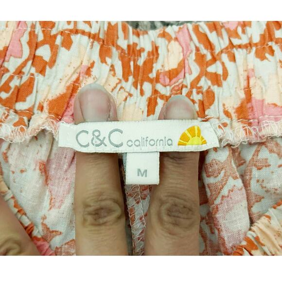 C&C California Orange Pink Floral Print Linen Pants Womens Size M - Picture 4 of 7
